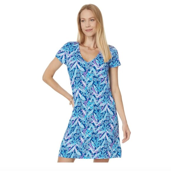 Women's Lilly Pulitzer Etta Short Sleeve Dress Barton Blue Star Gazing NWT Small - Picture 1 of 15